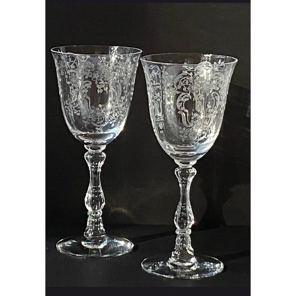 Fostoria Navarre Cordial Goblet Clear Etched Crystal 1 oz Set of 2